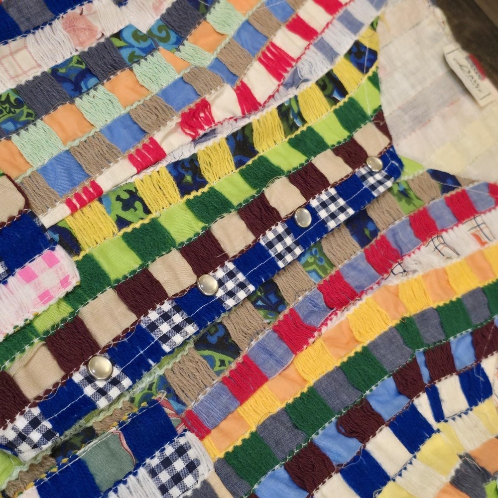 Vintage 70s Patchwork Boho Hippie‎ Festival Vest Women XS S Pearlsnap Lou Louis - Picture 3 of 13